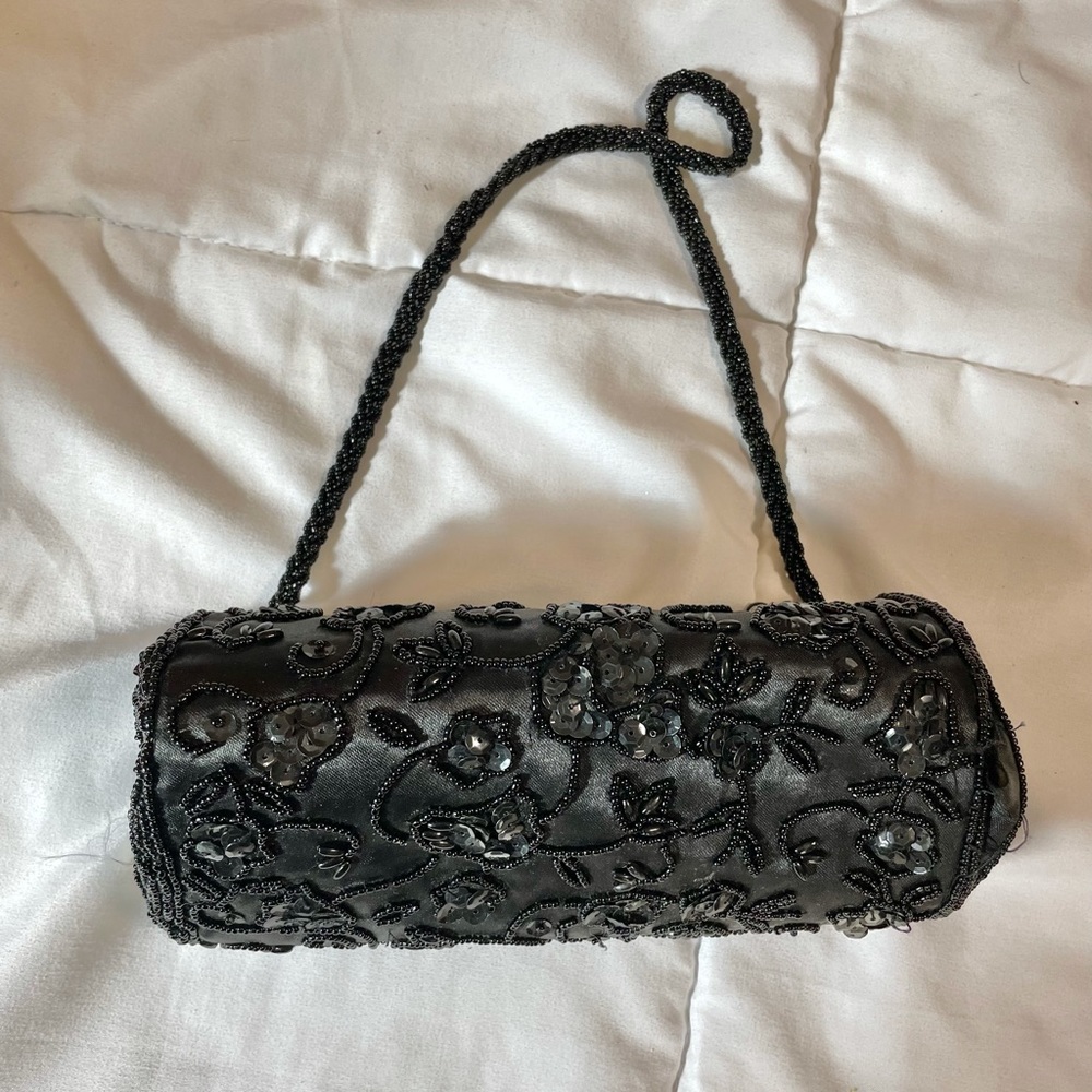 Vintage Evening Bag Black Beaded Small